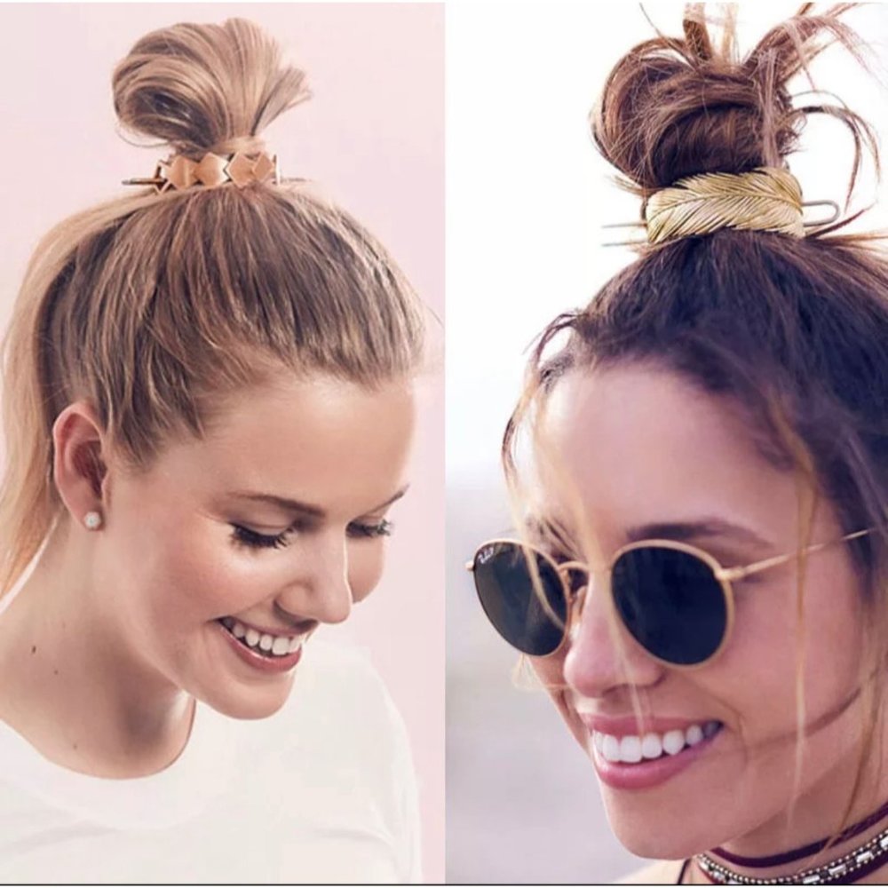 Minimalist Hair Cuff Bun Holder Cage Feather Gold - Picture 5 of 5